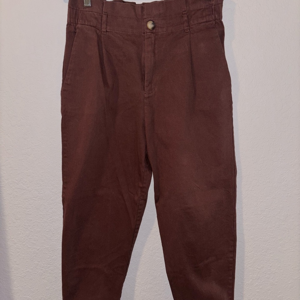ZARA High-Waist Pleated Tapered Pants Brown